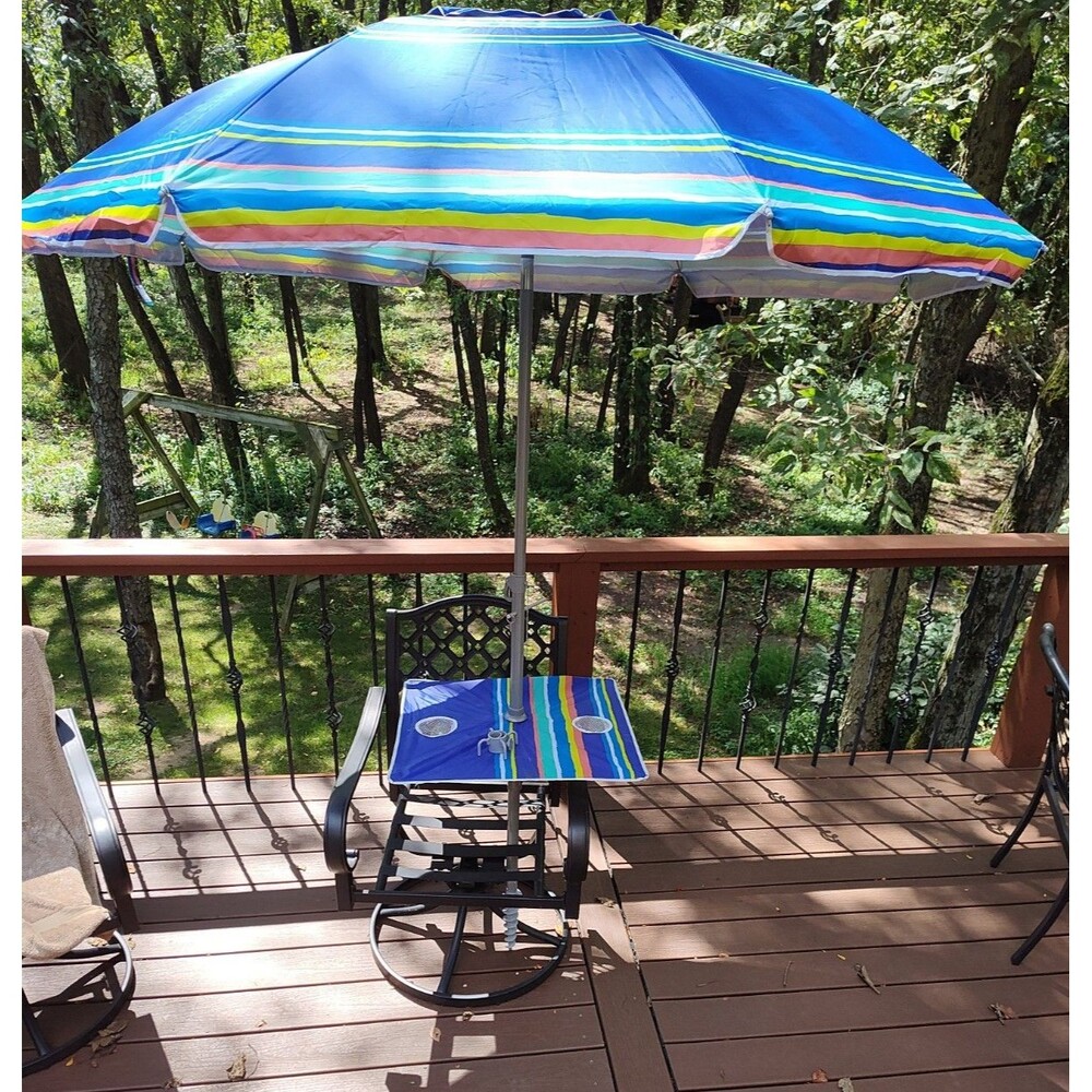 Corkscrew Beach Umbrella With Table Two Cup And Carrying Bag Nwb 1213